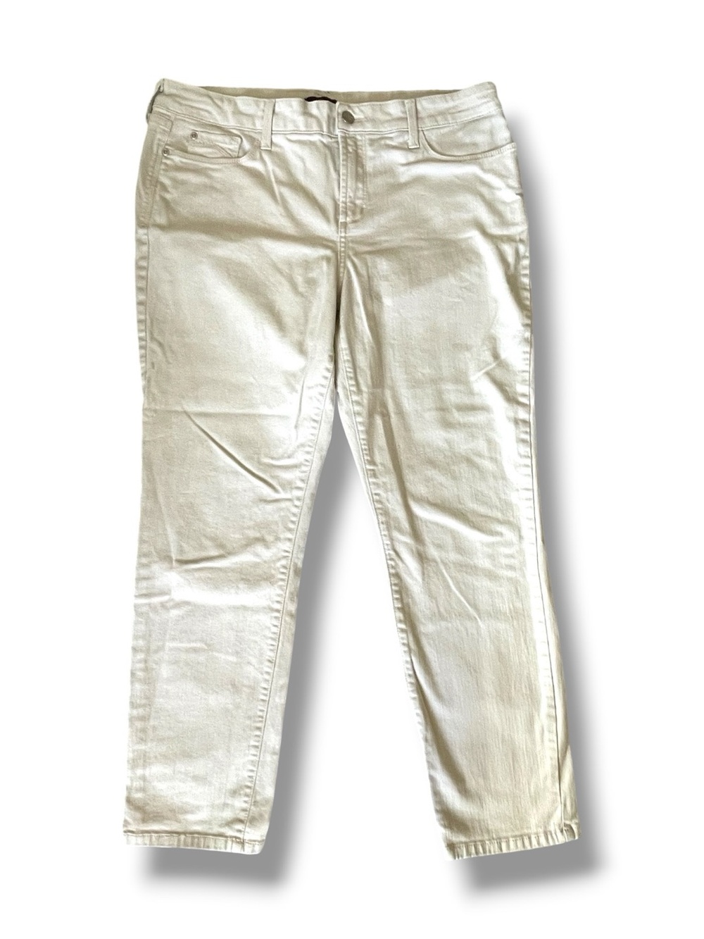 NYDJ Clarissa Ankle Jeans 12 Cream Slim Straight Y2K Pants Embroidered Pockets
